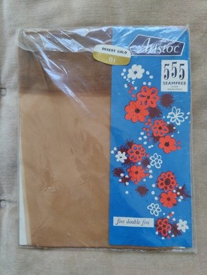 Vintage Aristoc 555 Nahtlose Strümpfe Gr. M 8 1/2 Desert Gold 60er Retro 