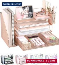 WALI Desk File Organizer, 4 Tier Desktop Paper Letter Tray Organizer with Drawer