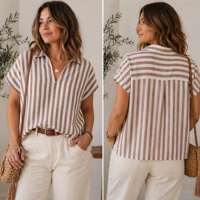 Old Navy Linen Blend Cropped Popover Shirt XL Stripe Dolman Sleeve NWT Relaxed