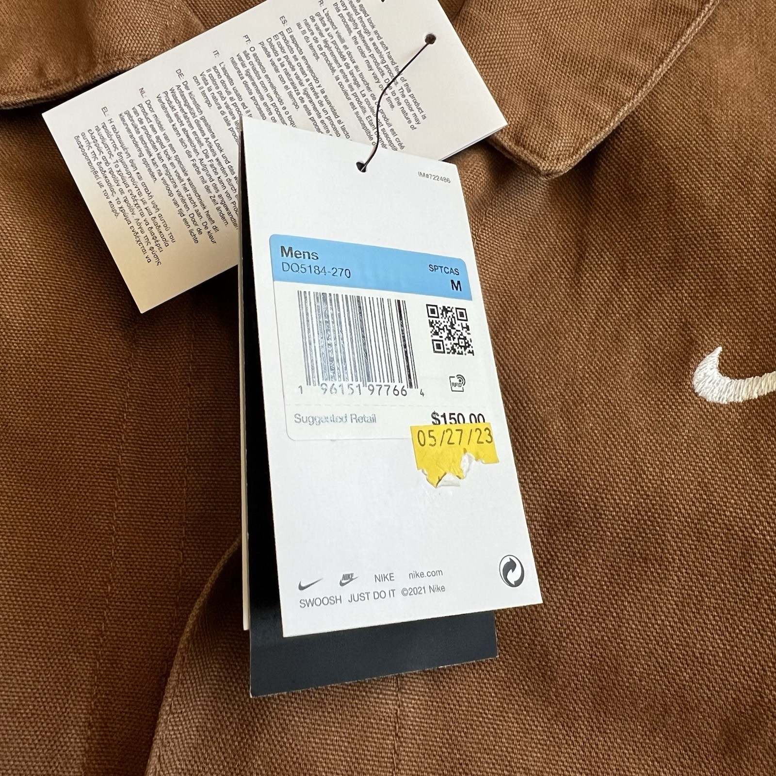 SACAI X NIKE Nike Life Giacca Cappotto Tela Sfoderato Chore Ale Marrone DQ5184 270 $150 Uomo XXL