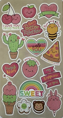 I LOVE YOU CHERRY MUCH Glitter Stickers(16pc)Ice Cream  Strawberry Card Making 
