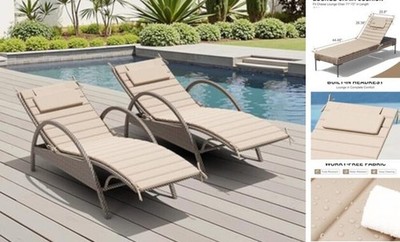 Chaise Lounge Cushion Outdoor Set of 2, Foldable Waterproof Pool Lounge Chair