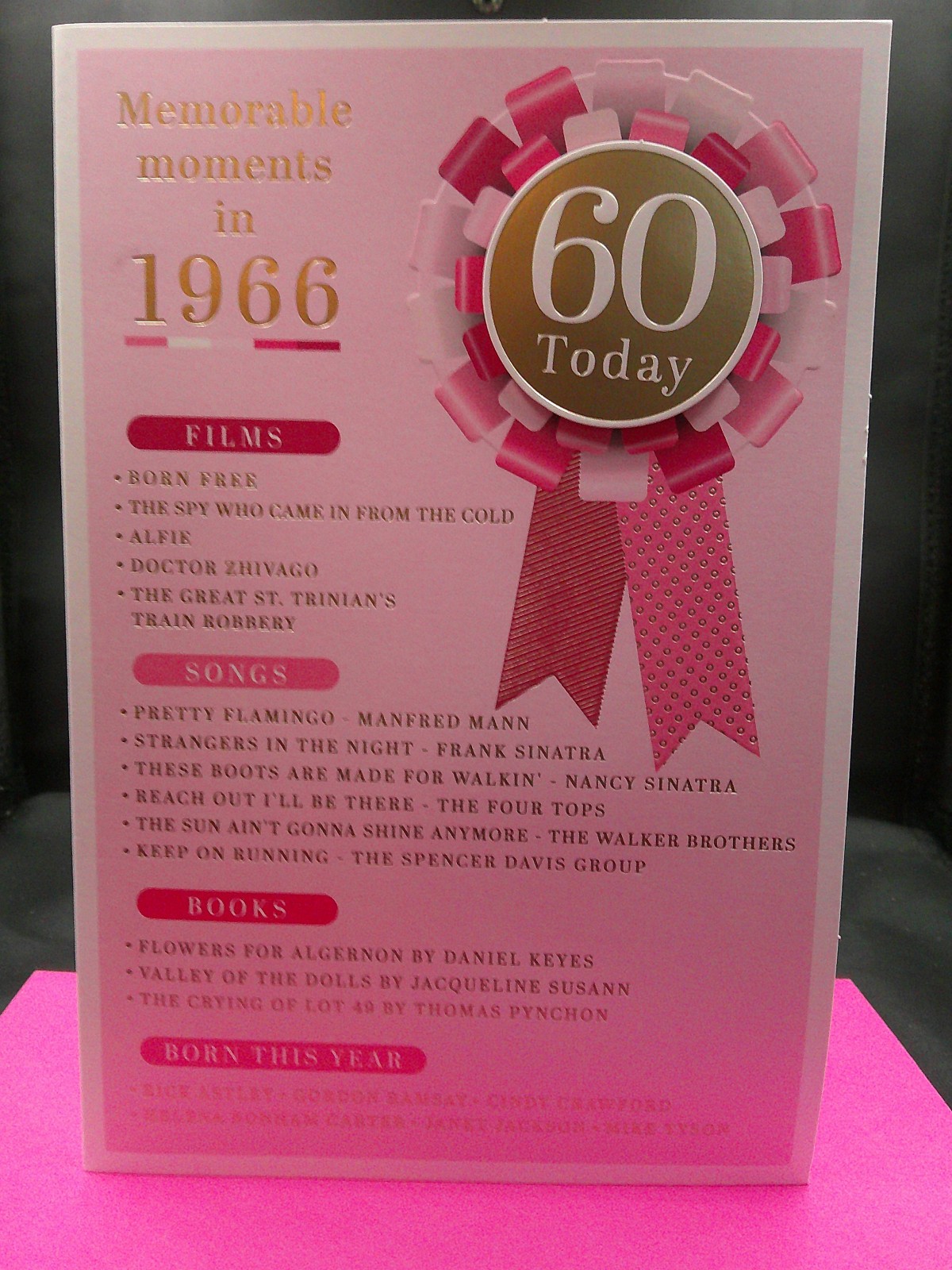 60TH BIRTHDAY CARD VERSE  9"" X6"" YEAR YOU WERE BORN IN 1966 EVENTS AGE 60 FEMALE
