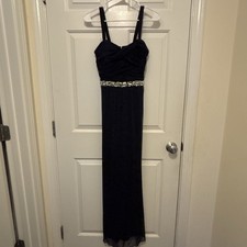 Black/blue undertones prom dress-silver beading. worn once Size 7 City Triangles