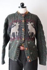90s Woolrich Green Christmas Reindeer Wool Chunky Cardigan Sweater Women S M