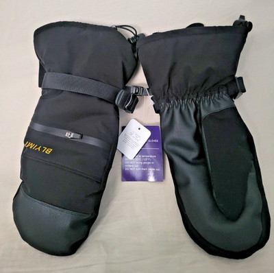 BLYIMI Insulated Winter Ski Mittens Black Unisex Waterproof Zipper Pocket NEW 