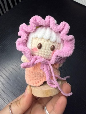 Handmade Crochet MINISO YOYO Figurine Choice Removable Cherry Hood Wood Stand