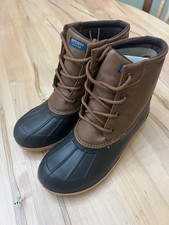 Sperry Port Boot Size 4M Brown Black Duck Boots Lace Up All Weather Boys - NEW