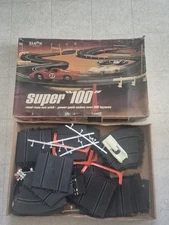 Vintage Eldon Super 100 Box Track Flags Fence Power Packs Controller 1 car