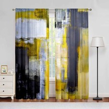 Yellow and Grey Curtains for Living Room - Modern Abstract Art Geometry 84 In...