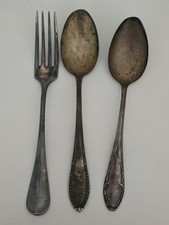 3tlg Antik Besteck Set, Frankreich Gabel m. Monogramm & 2 L&ouml;ffel 90 (Nachlass)