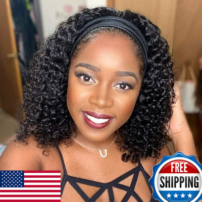 Rebasar 10'' Short Curly Human Hair Headband Wig Glueless Stretchy
