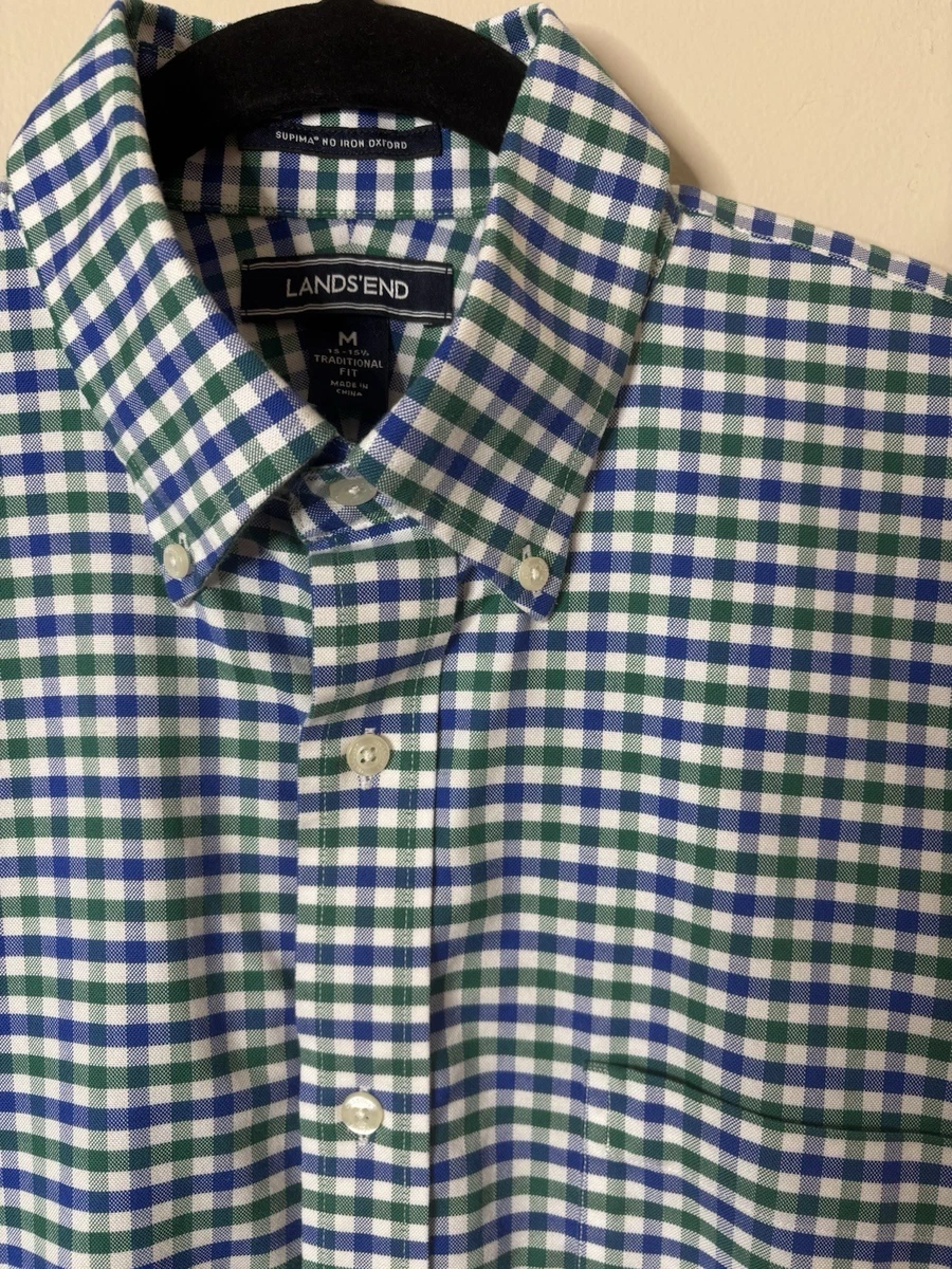 Chemise Lands' End OCBD à Carreaux Club - 100% Coton - Taille 16 (Col 35) - Occasion Très Bon État