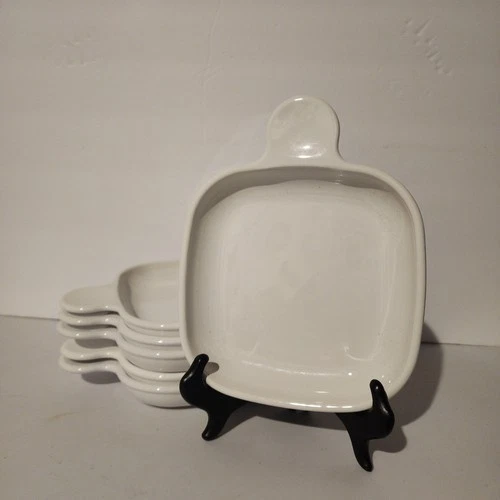Set of 5 Corning Ware White P-185-B Grab It Square Snack Plates with Handle