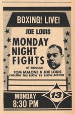 1963 KCOP LOS ANGELES TV BOXING AD/JOE LOUIS & TOM MALONE/MONDAY NIGHT FIGHTS