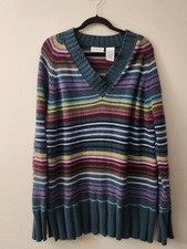 Womens White Stag Ladies Striped Pullover Sweater V Neck XL 16 18.  0152