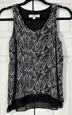 Ann Taylor LOFT Women's XSP Tank Top Blouse Black White Leaf Print Sleeveless