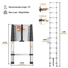 2.6-5M Stainless Steel Ladder Telescopic Heavy Duty Multi-Purpose Extendable UK