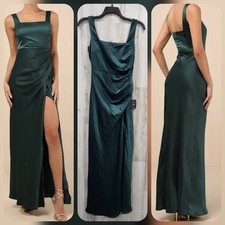 LULUS Red Carpet Romance Emerald Green Satin Square Neck Maxi Dress Size SMALL*