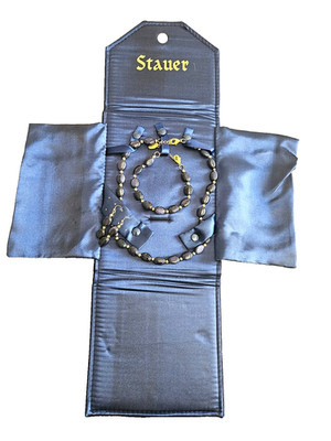 Stauer Blue Goldstone Jewelry Set Necklace Bracelet Earrings Sparkle Gold Tone