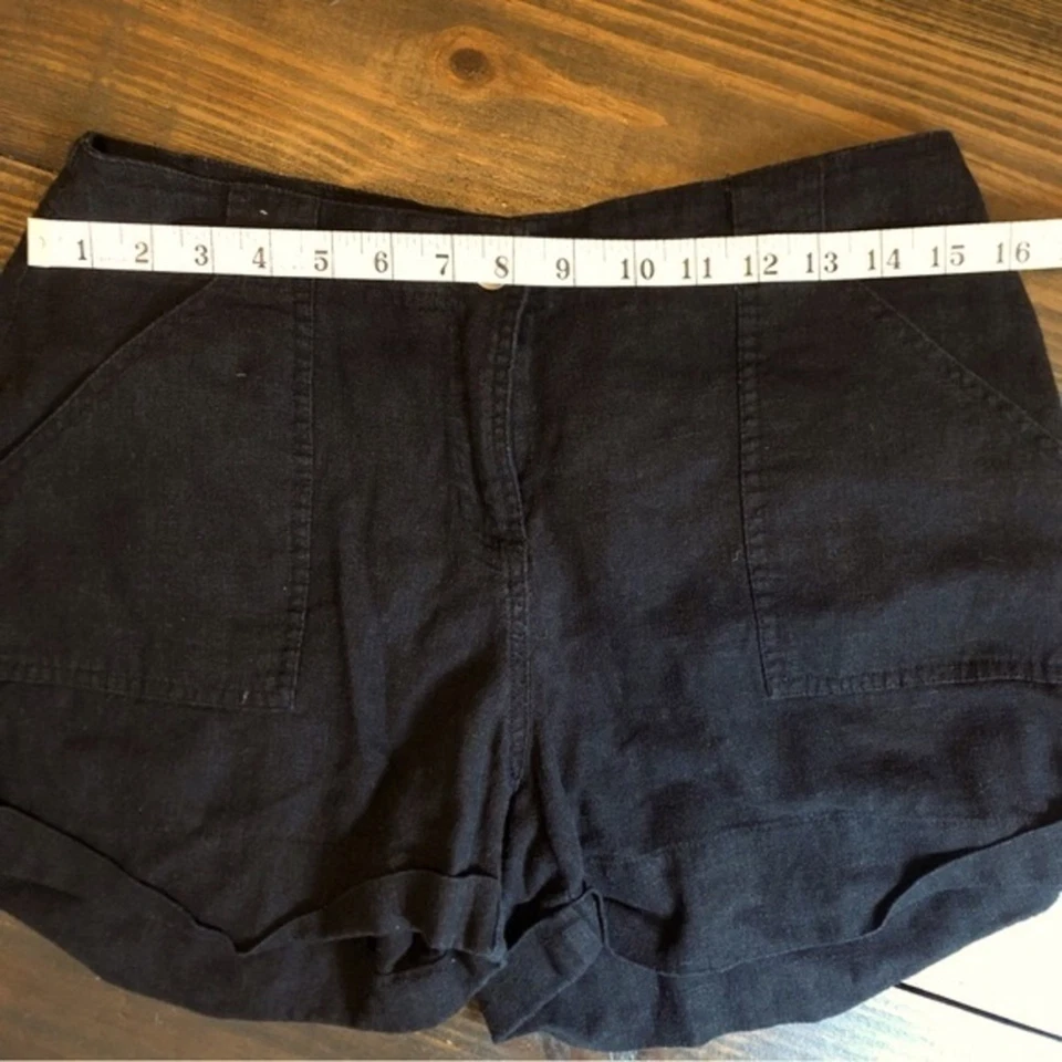 Black Linen Shorts Women’s Small Cuffed Casual Cargo Pockets Minimalist Walking - Image 2 of 4