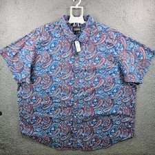 NEW Cremieux Casual Shirt Men 4XB Stretch Paisley Short Sleeve Cotton Blue Red