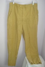 VTG 70s SEVEN SEAS Mens YELLOW Checked Slacks Pants SIZE 35 waist