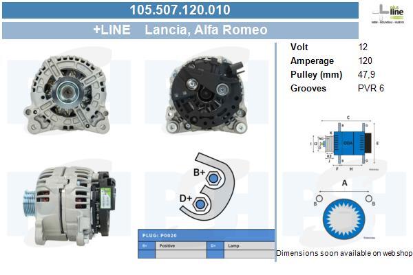 BV PSH Lichtmaschine Generator 120A 12V FüR Alfa Romeo 156 2.5 V6 24V 3.2 GTA-image
