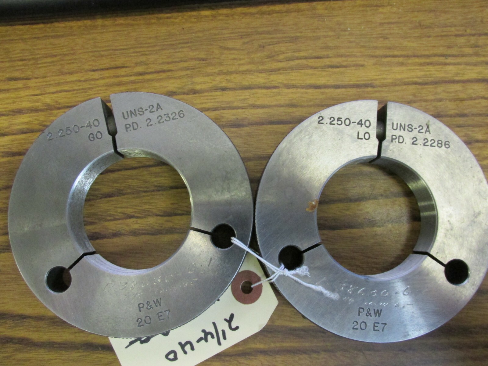 Go and No Go Thread Ring Gage Set 2.250"-49 UNS-2A