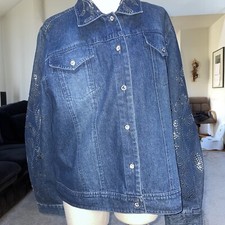 Breckenridge Jean Jacket Beaded Button Up Jacket 2 Pockets Size Large