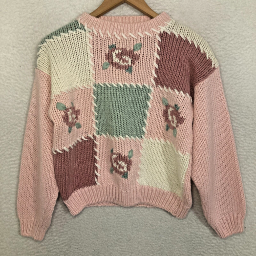 Vtg Maggie Lawrence Knit Sweater Womens Size Small Floral Boho Cottage Pullover
