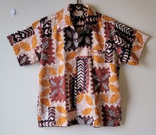 VTG Go Barefoot in Paradise HAWAIIAN SHIRT Orange Brown TIKI Island Design L