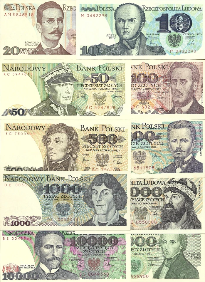Poland 10 20 50 100 200 500 1000 2000 5000 10000 Zlotych 1982-1988 Set P-142-151 - Image 4 of 4