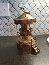 Vtg Rainbow Copper Merry Go Round Carousel Horse Music Box It's A Small World