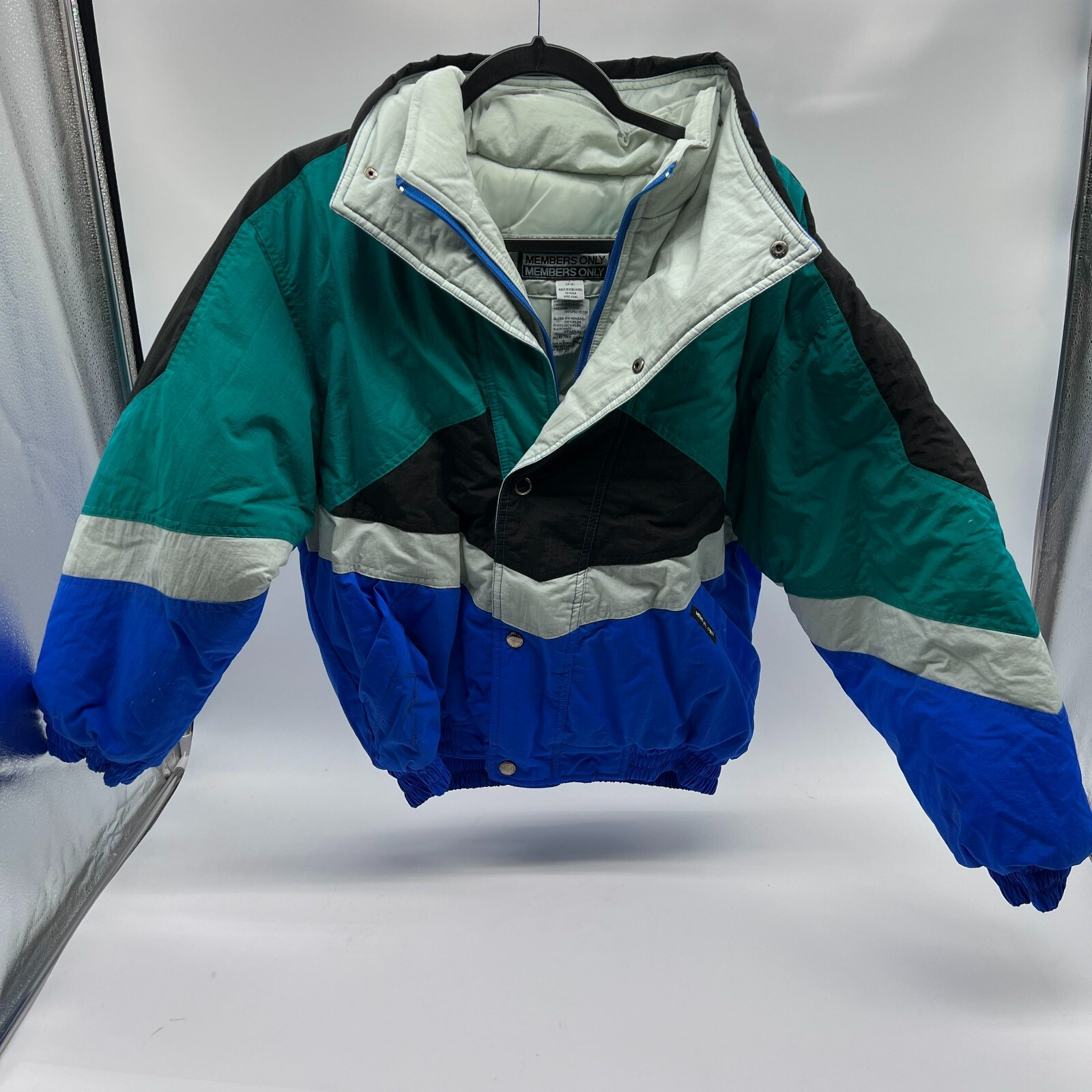 Members Only Mens L Multicolor Striped Nylon Ski Jacket Full Zip Long Sleeve