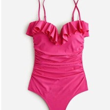 J. Crew Matte Ruched One-Piece Swimsuit With Ruffles Plus Size 24 NWT Pink Twee