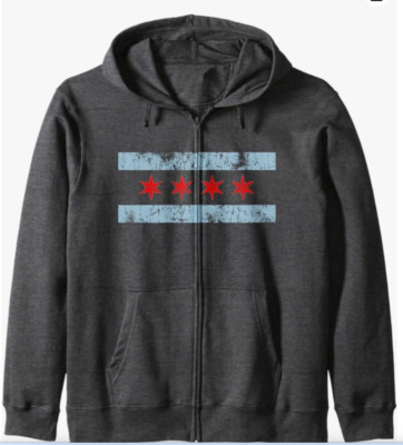 Chicago Flag Retro Distressed Chi Town Windy City Zip Hoodie - Medium - NWT