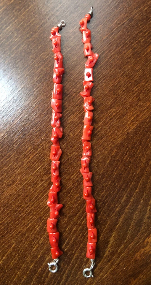 Bracciale tessuto in "scaglie" di vero corallo rosso di Sardegna e pallini - Immagine 4 di 4