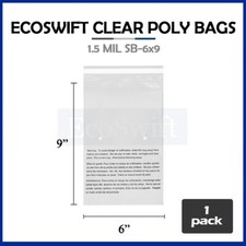 1 6x9 Self Seal Suffocation Warning Clear Poly Bags 1.5 mil 6 x 9 Free Shipping