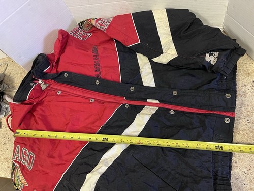 Vintage Starter Chicago Blackhawks Puffer Jacket grande rosso nero hockey con cappuccio - Foto 21 di 21