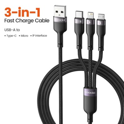 Toocki 100W 3 in 1 USB To Type C Micro USB Data Cable PD Fast Charging Wire Cord
