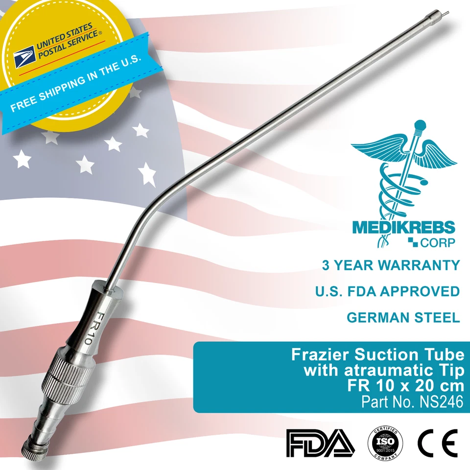 MEDIKREBS Frazier Suction Tube with atraumatic Tip FR 10 x 20 cm Surgical Instruments
