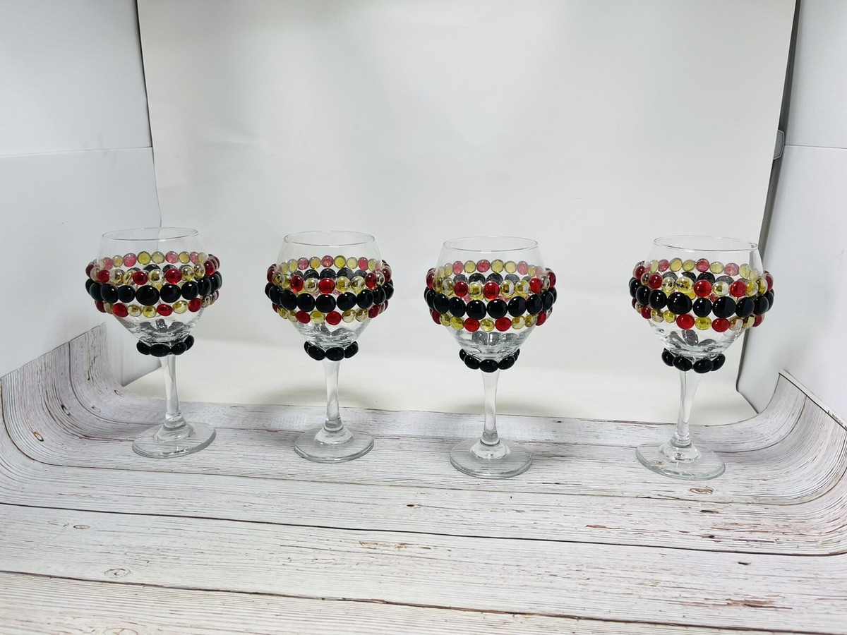 Set of 4 Heavy Beaded large wine glasses Top Opening 3 Across Approx 8.5  Tall | eBay