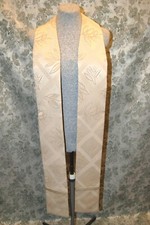 Pastor Stole Tan botanical Print with Linen trim .... regular