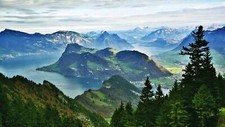 Landscape nature mountains forest lake alps summer city Custom Gaming Mat Desk