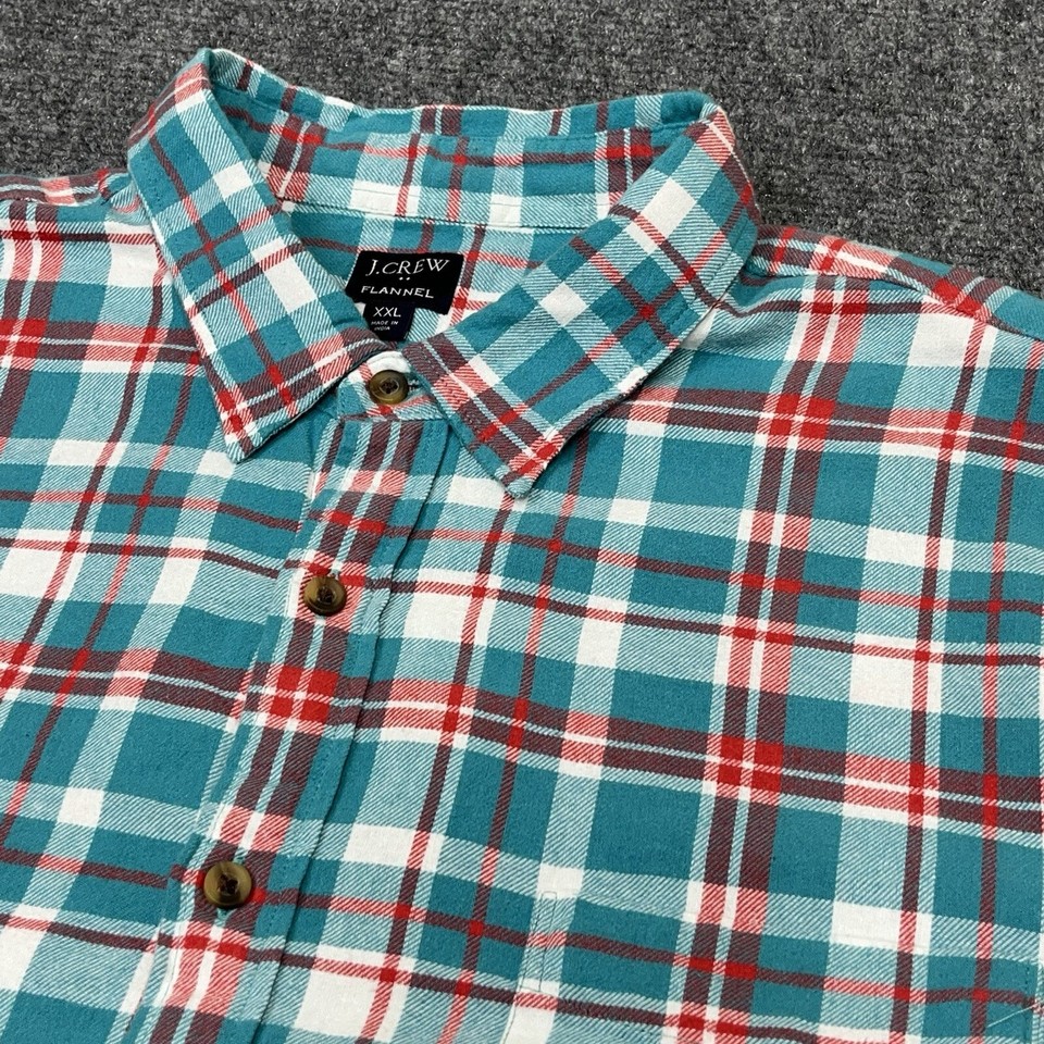 J Crew Flannel Shirt Mens XXL 2XL Plaid Button Down Teal Blue Red eBay