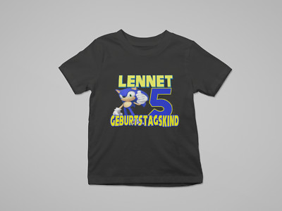 Racing Sonic the Hedgehog Geburtstag Personalisiert Alter Name Kinder T-Shirt