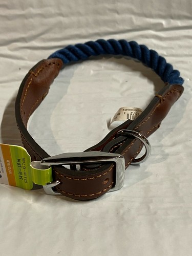 Brown Leather and blue rope Dog collar for Medium Size Dog - Foto 1 di 4
