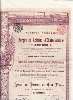 S.A. des Forges et Acieres d'Ekaterinoslaw Donetz 1897 100 BF deco VF
