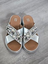 Fitflops Silver Grey Embellished Cross Over Slides Size 7, wore for half  hour 